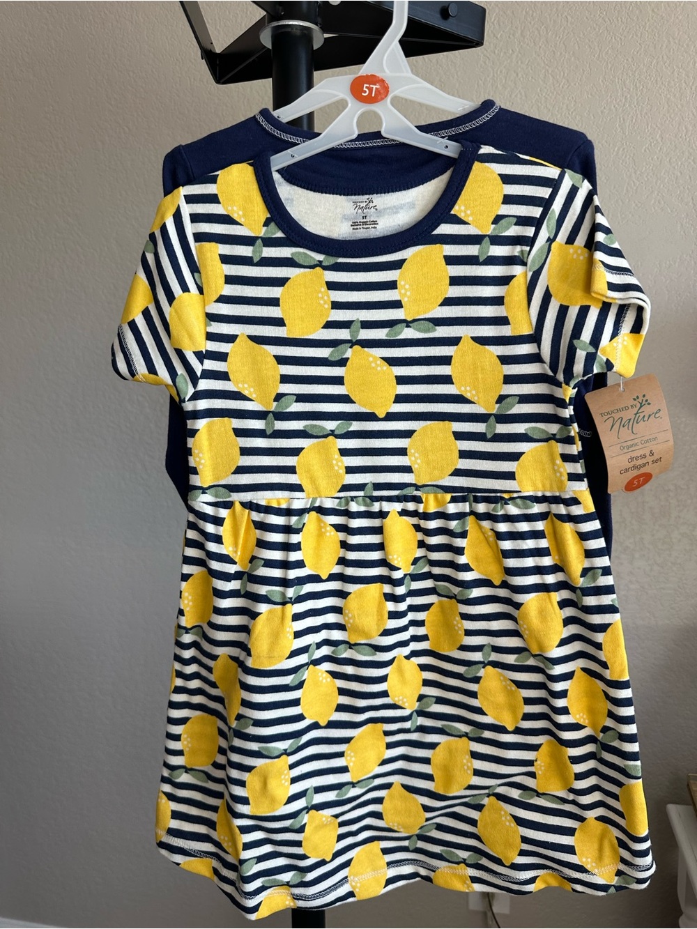 New Touched By Nature Lemon Stripe Casual Dress - Yellow & Navy